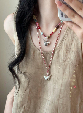 满足鸟吊坠项链复古小众