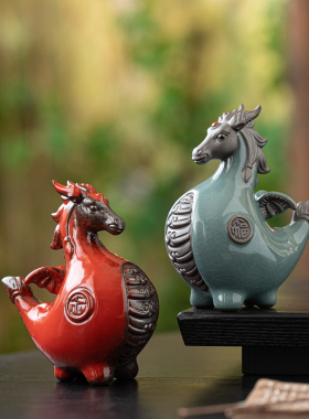 龙马精神创意陶瓷龙马摆件生