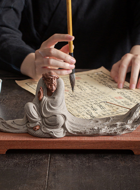 中式陶瓷创意人物紫砂达摩摆件