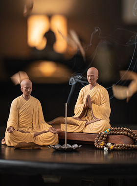 禅意小和尚摆件古风茶室装饰