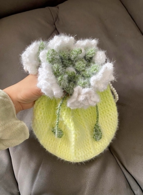 玫瑰花束包包毛线手工编织diy材料包钩织自制束口袋斜挎包送朋友