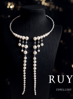 轻奢高级感串珠流苏项圈气质百搭时尚小众晚宴颈链开口设计锁骨链