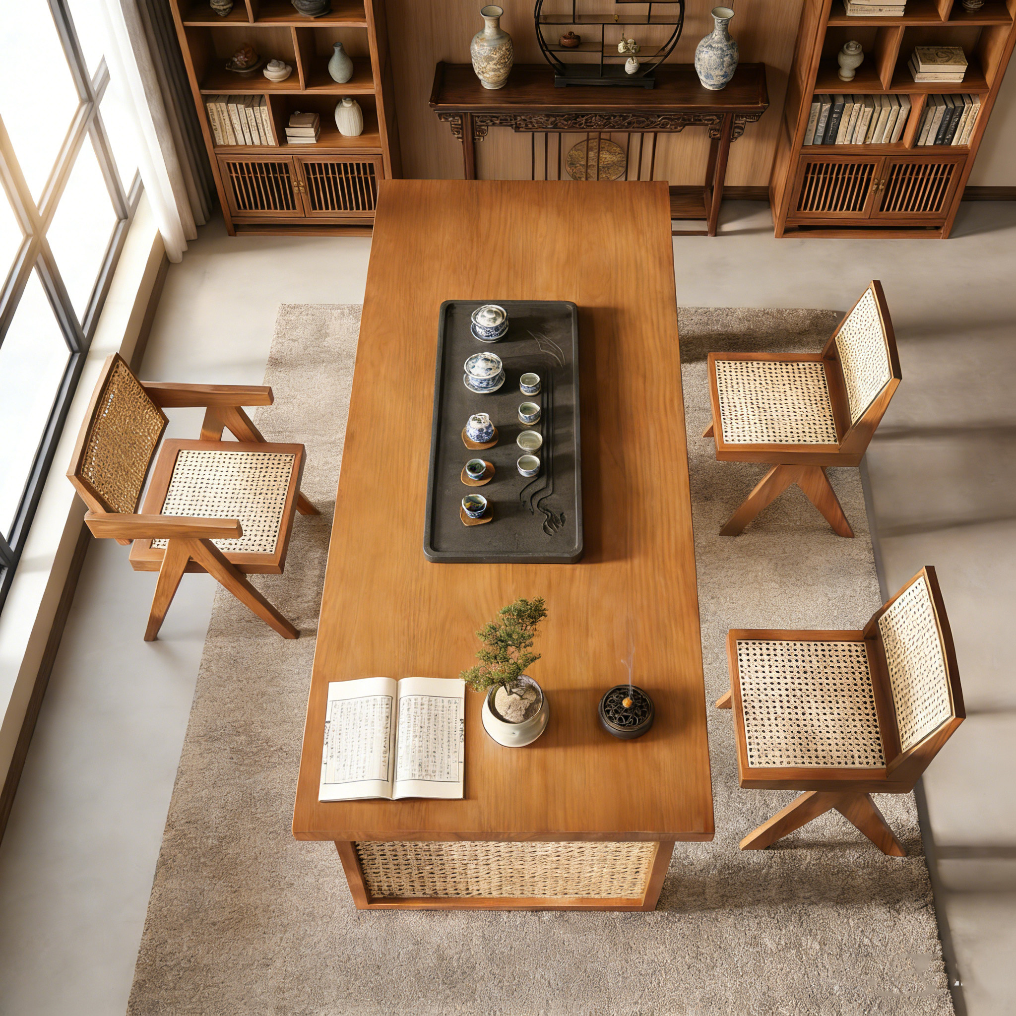 阳台藤编茶桌椅组合禅意宋式美学茶台实木茶几客厅家用小型泡茶桌,淘宝优惠券,粉丝福利购,淘宝优惠卷