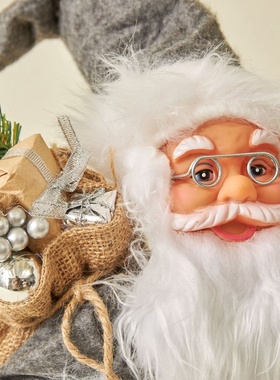 条纹圣诞老人摆件北欧风银色圣诞节公仔鲁道夫玩偶装饰品圣诞家居