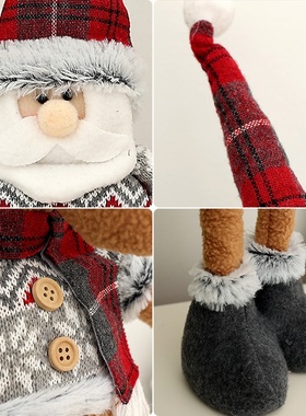 跨境新款圣诞伸缩玩偶摆件圣诞节复古老人雪人公仔家居橱窗装饰品