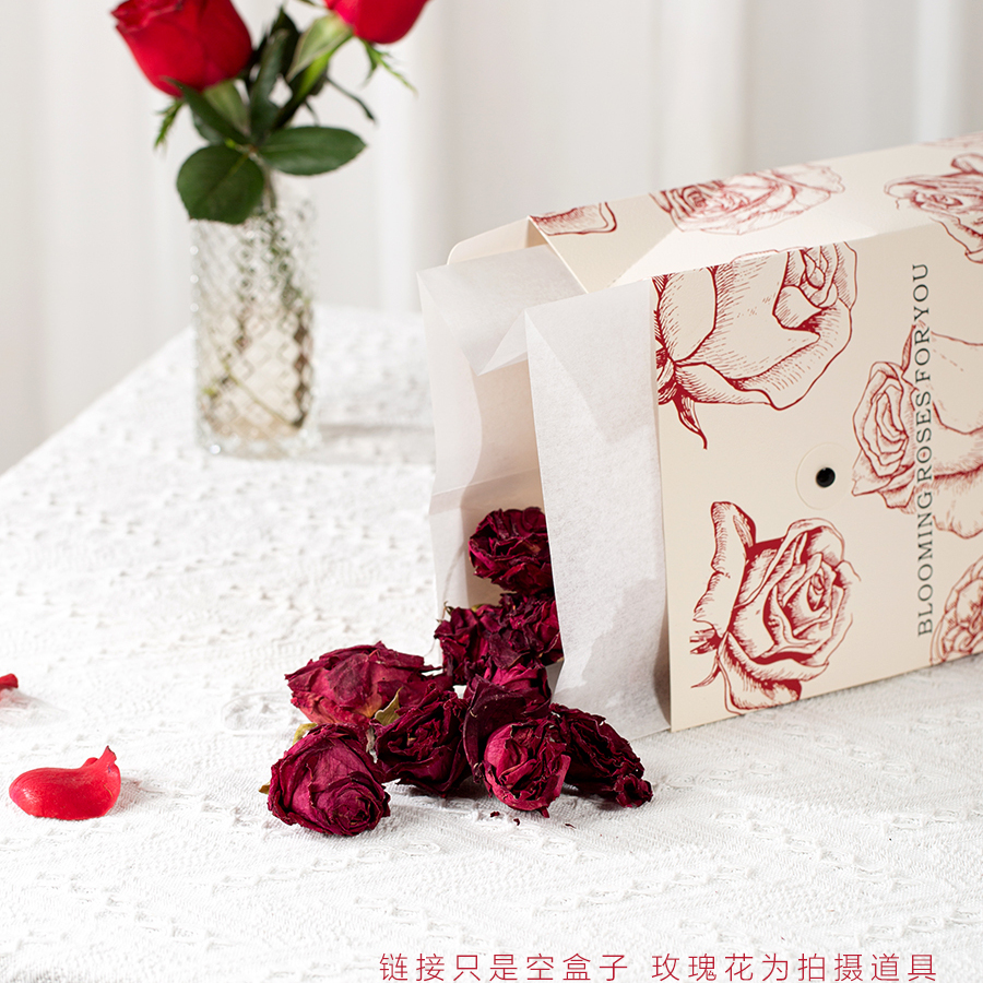 墨红玫瑰包装盒红茶白茶花茶通用空礼盒冻干通用伴手礼简易卡盒 - 图2