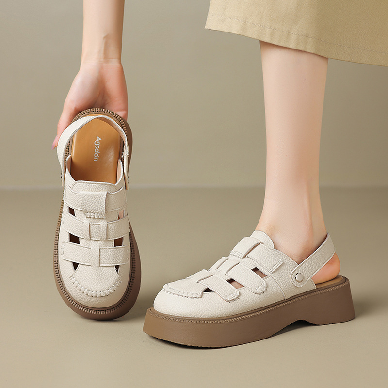 Agsdon/奥古狮登罗马凉鞋女2025年新款夏季两穿厚底包头配裙子外 - 图0