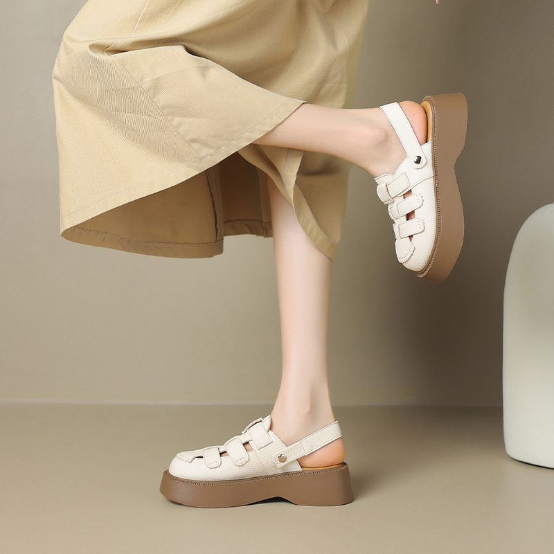 Agsdon/奥古狮登罗马凉鞋女2025年新款夏季两穿厚底包头配裙子外 - 图1