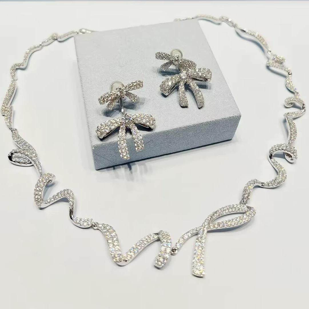 何方hefang珠宝双层蝴蝶结耳环轻奢优雅高级感璀璨飘带项链礼物银,淘宝优惠券,粉丝福利购,淘宝优惠卷