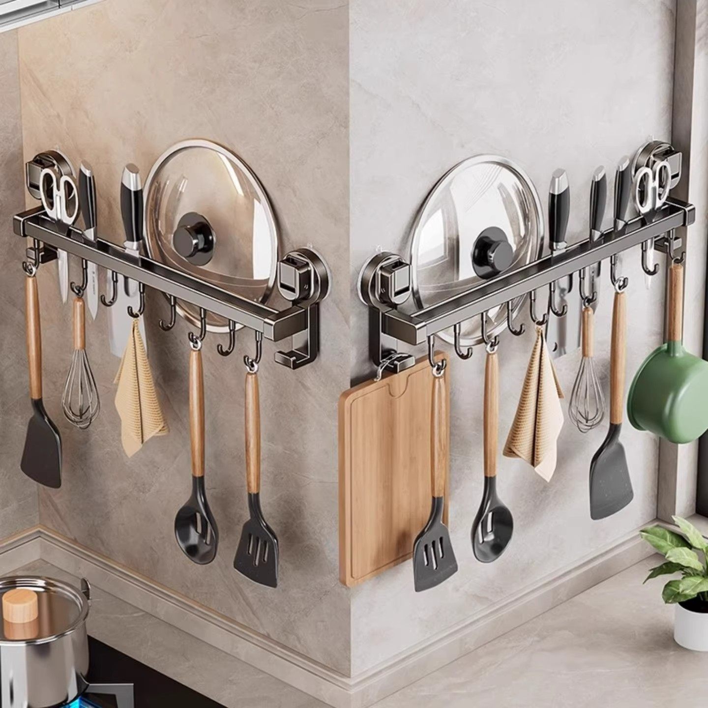 吸盘厨房挂钩免打孔多功能置物架挂杆锅铲勺子刀具一体浴缸置物架,淘宝优惠券,粉丝福利购,淘宝优惠卷