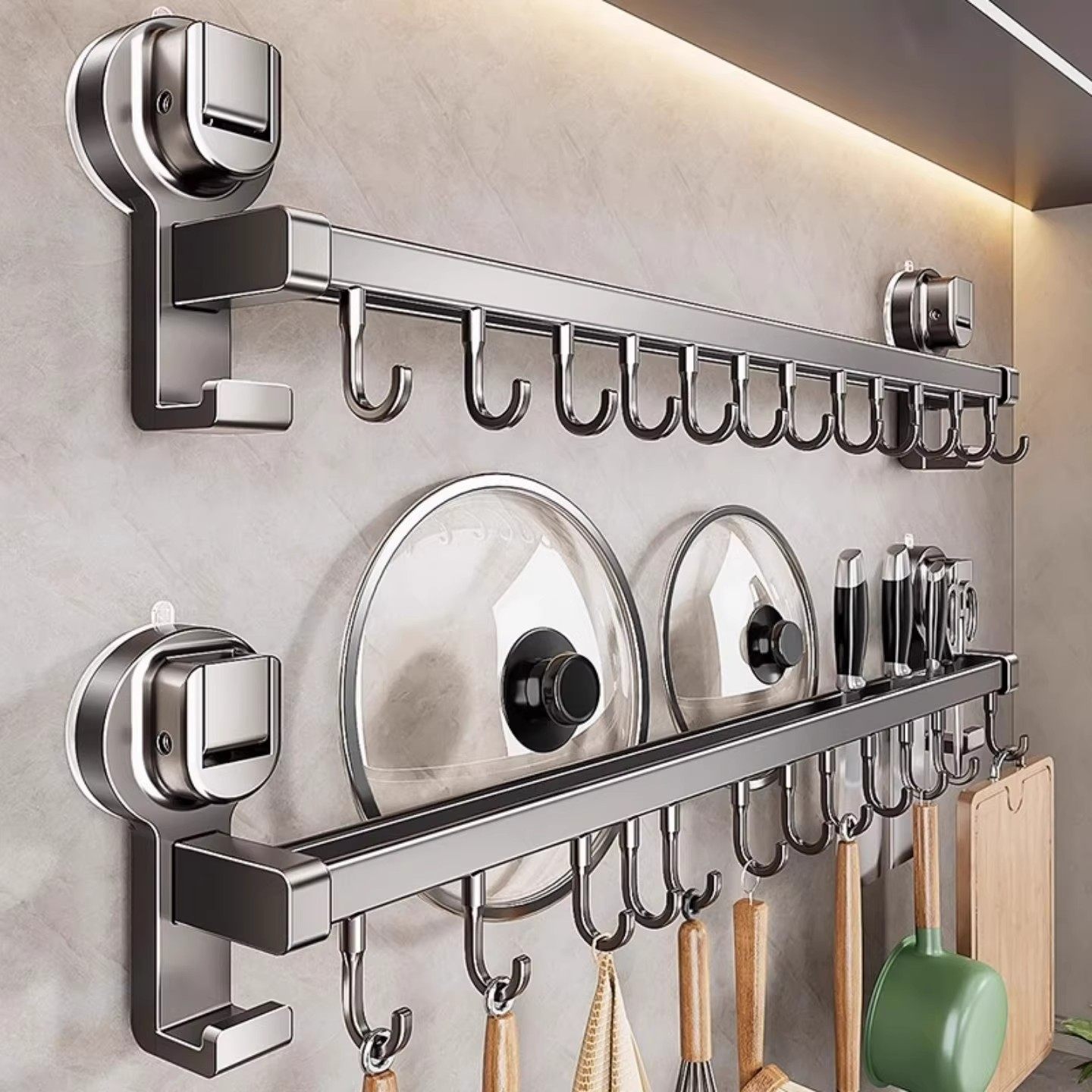 吸盘厨房挂钩免打孔多功能置物架挂杆锅铲勺子刀具一体浴缸置物架,淘宝优惠券,粉丝福利购,淘宝优惠卷