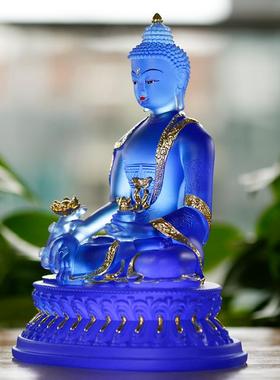 古法琉璃东方三圣佛像摆件药师佛居家供奉日光月光菩萨药师三尊佛