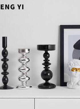 诚艺北欧风黑色玻璃烛台摆件轻奢家用蜡烛台客厅桌面高级感装饰品