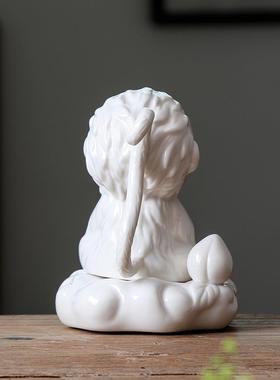 精品白瓷齐天大圣孙悟空陶瓷禅意茶宠摆件小猴子鱼缸造景家居饰品