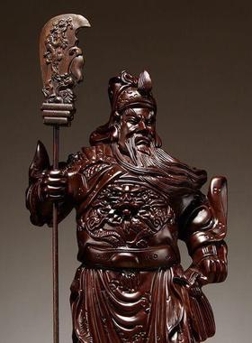 黑檀木雕关公实木武财神客厅佛像摆件家居店铺装饰开业送礼工艺品