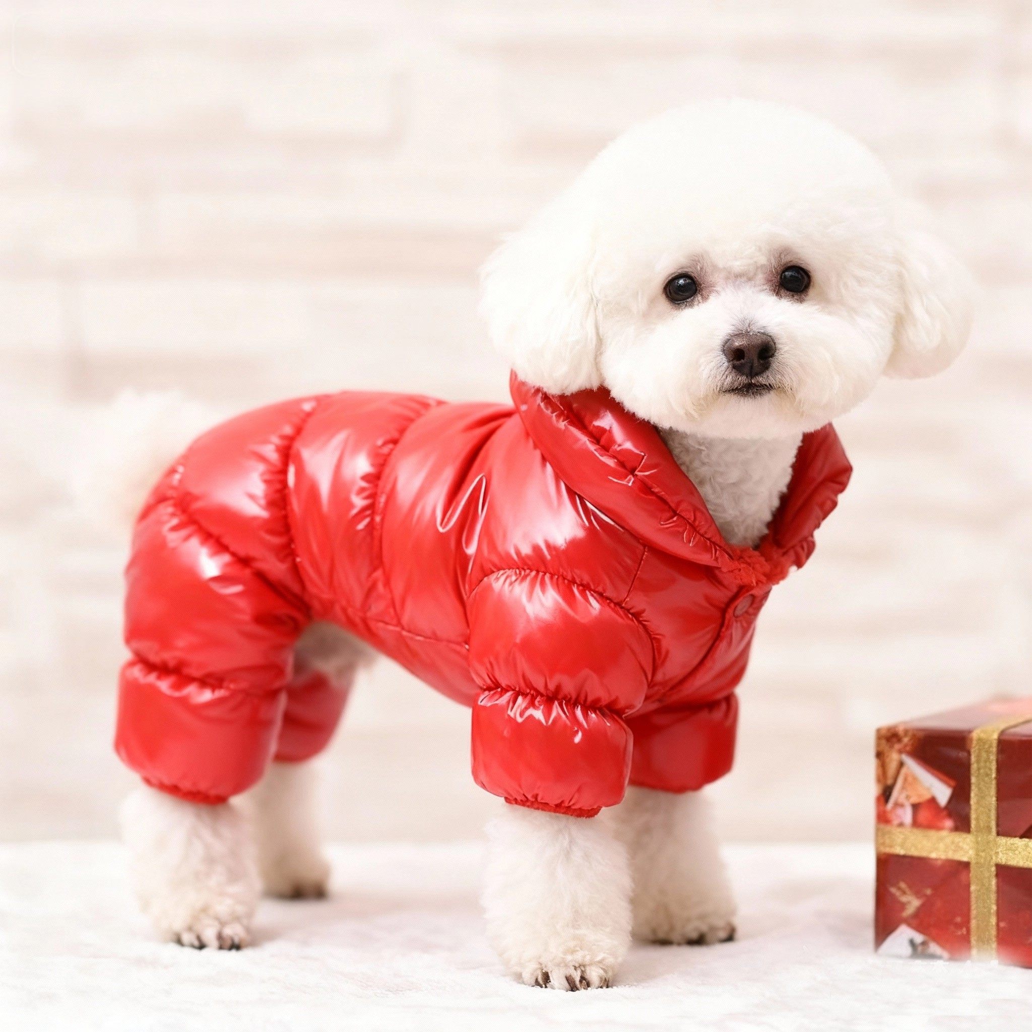 狗狗衣服冬季保暖四脚衣红色羽绒服防水户外休闲棉衣比熊宠物服装,淘宝优惠券,粉丝福利购,淘宝优惠卷