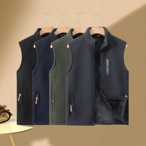 马甲加绒保暖春秋冬外套男士摇粒绒户外大码坎肩无袖背心加厚立领 - 图0
