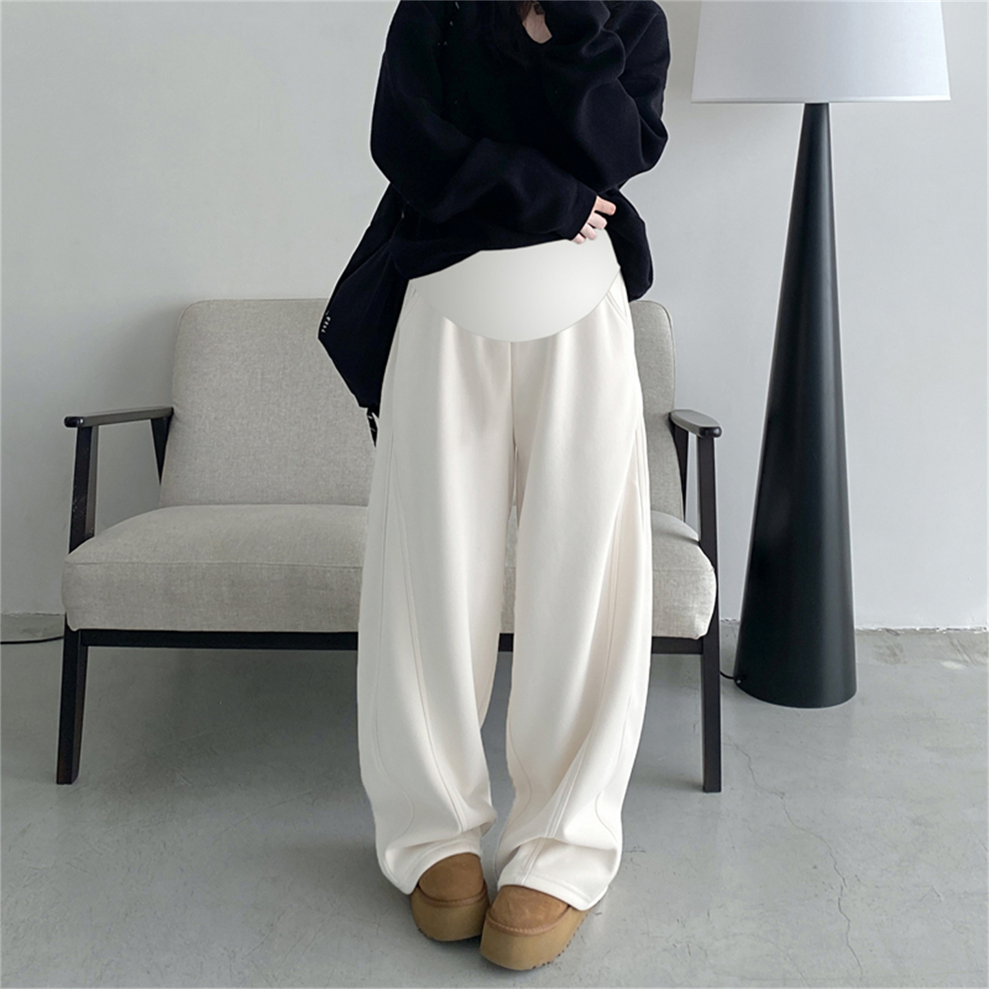 Maternity pants for spring, autumn and winter, fashionable large size white plus velvet banana wide-leg scimitar tall casual pants