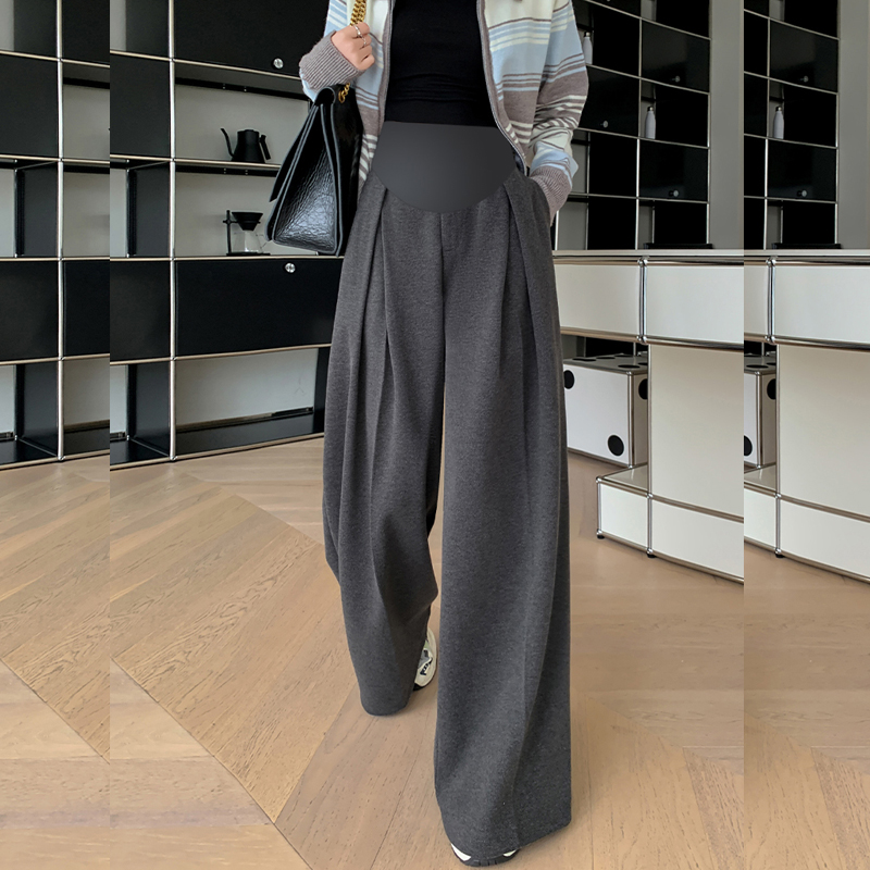 Maternity pants autumn and winter new thickened woolen Yamamoto pants suit wide leg pants loose drape belly support pants floor mopping pants