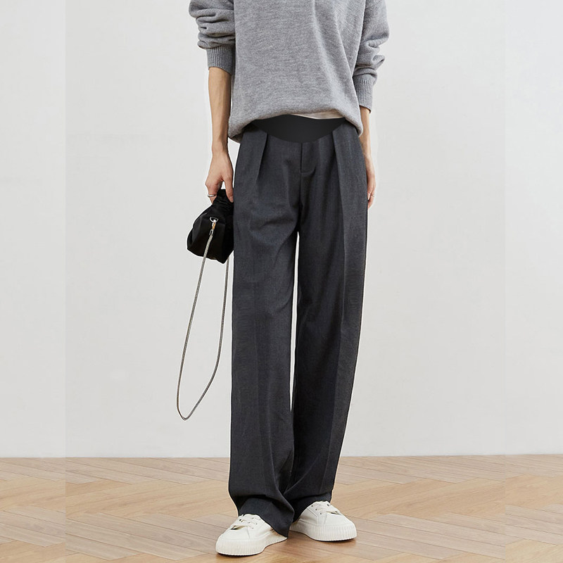 高个子孕妇裤春秋款高个子灰色直筒托腹西装裤加长垂感休闲阔腿裤,淘宝优惠券,粉丝福利购,淘宝优惠卷