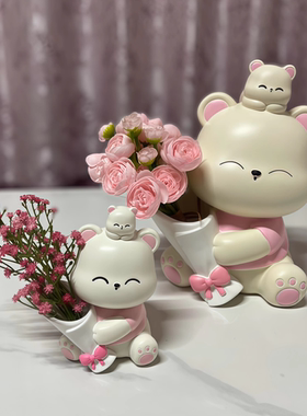 奶油风亲子熊捧花家居树