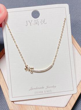 简悦银饰通体S925纯银微镶锆石蝴蝶结微笑款时尚锁骨项链女甜美潮