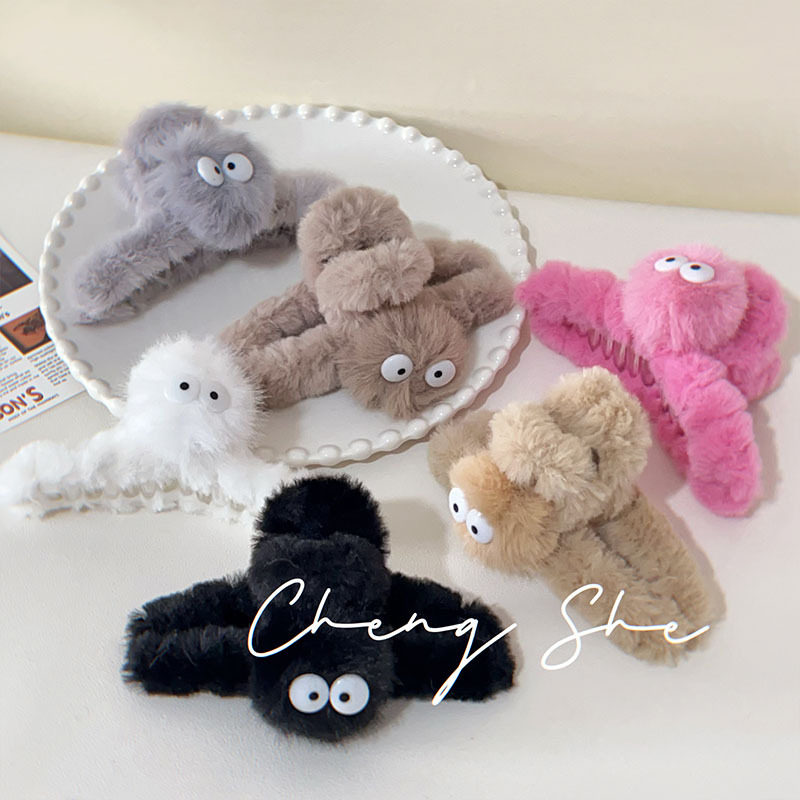 毛毛绒精灵~秋冬可爱发夹女后脑勺抓夹大号鲨鱼夹2023新款感,淘宝优惠券,粉丝福利购,淘宝优惠卷