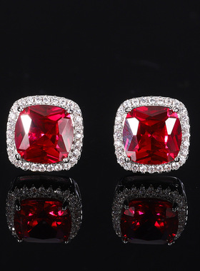 2024新款珠宝S925银镀18K金复古红刚玉肥方简约风套装女款8*8首饰