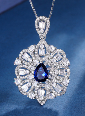 新款高档珠宝豪华镶嵌镀18K金风彩宝款水滴镂空吊坠项链主石7*9