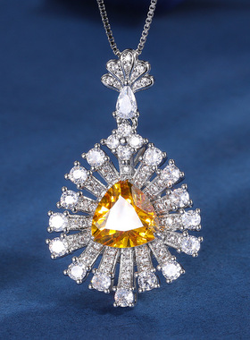 新款高档珠宝豪华复古彩宝肥三角镂空镶嵌气质款吊坠项链10*10