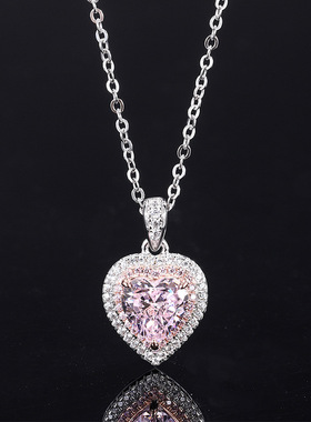 珠宝S925银镀18K金镶嵌网红时尚气质粉钻心形吊坠戒指套装主石