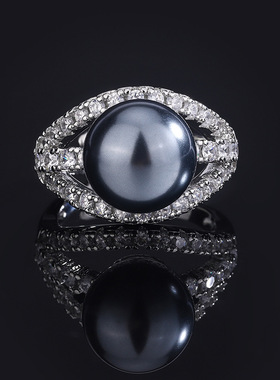 新款高档珠宝豪华镶嵌镀18K金镶嵌珍珠韩版复古戒指女12mm饰品