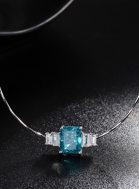 珠宝新款S925银镀18K金镶嵌高碳钻锁骨链气质吊坠项链主石8*10