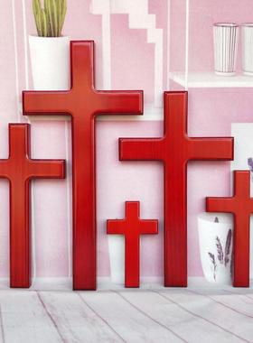 沁墙客美地品教会礼装饰实木十字架挂壁挂饰品厅木质大红色多色战