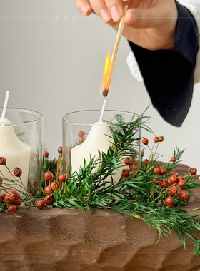 新年复古红色香薰蜡烛微景观摆件