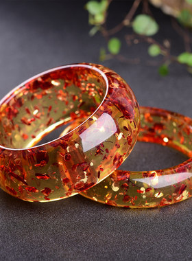 波罗的海天然花珀蜜蜡手镯 粉红花瓣琥珀花珀手镯花珀手链 女款