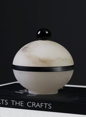 现代简约云石收纳储物罐大理石摆件样板间售楼处客厅博古架装饰品