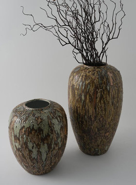 高温陶瓷手绘花纹电镀花器摆件样板间酒店民宿置物架陶罐摆设