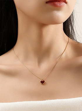 红色爱心钛钢项链女气质高级感