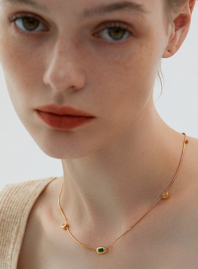 法式复古红绿宝石锁骨链