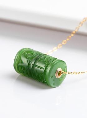 和田玉吊坠碧玉挂件路路通绿正品项链男女新疆礼物锁骨链单珠菠菜