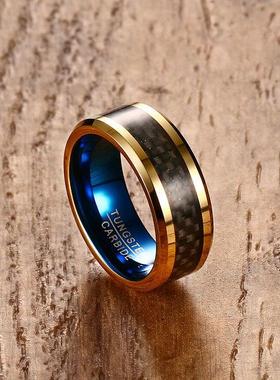 戒指个性男食指指环钨钢男士潮戒子碳纤维钨金时尚单身黑色饰品泰