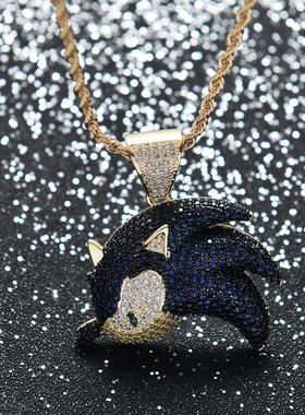 项链嘻哈吊坠欧美镶锆石满钻hiphop微男女潮拳击鲨鱼男精灵链卡通