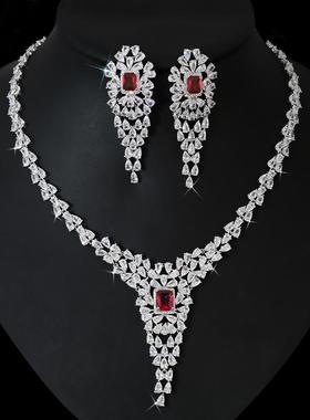 项链锆石耳环套装礼服新娘婚纱配饰轻奢首饰女件套珠宝两饰品晚宴