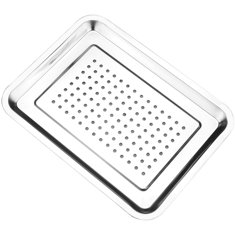 不锈钢漏盘长方形茶盘托盘家用饺子沥水盘漏油盘过滤漏水沥油盘子-图3