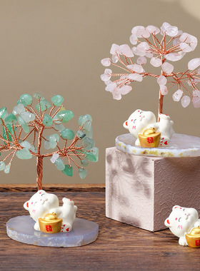 财生聚宝盆生财水晶树摆件