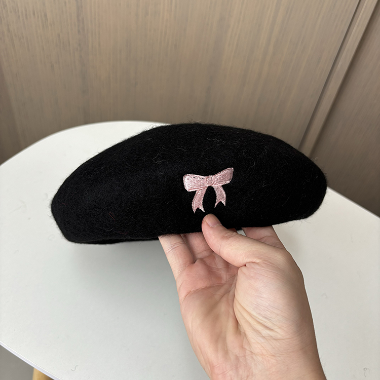 韩系甜美蝴蝶结贝雷帽秋冬保暖纯羊毛画家帽复古百搭蓓蕾帽子女生