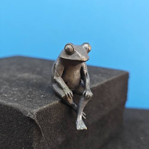 黄铜做旧可爱呆萌发呆的青蛙写实仿真动物模型思考蛙手办摆件雕像 - 图0