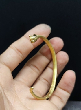 猫爪黄铜手镯手工小众铜饰生日礼物女生实心开口镯子猫尾猫头礼品
