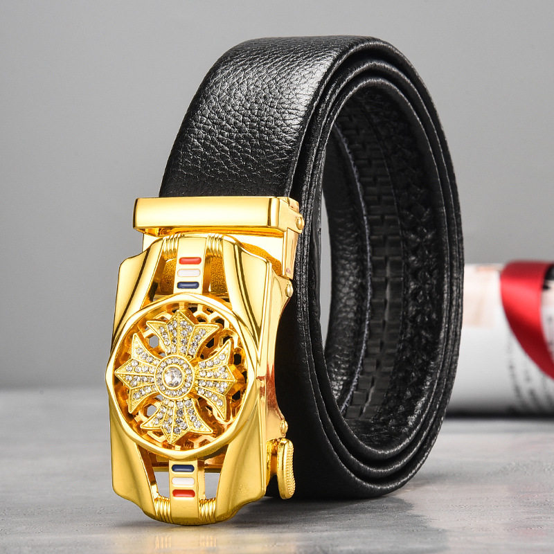 时来运转新款男士腰带转运自动扣皮带时尚潮流中青年牛仔裤男真皮